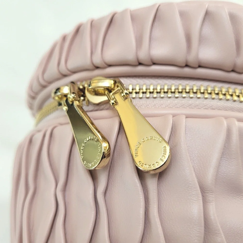 NWT Vince Camuto Pink Pleated Vanity Makeup Cosmetics Zipper Close Bag Case